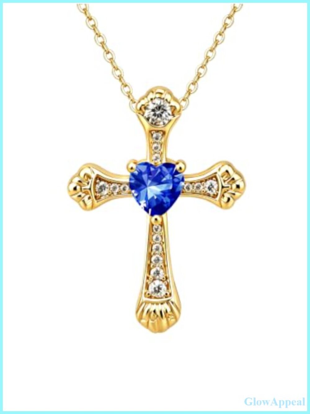 18K Gold Plated Cross Heart Pendant Necklace Cubic Zirconia